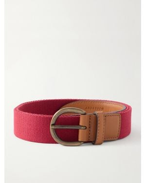 Anderson & Sheppard 3.5Cm Leather-Trimmed Woven Belt - Red