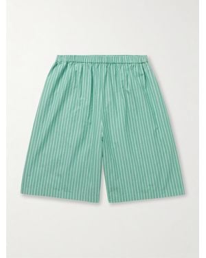 The Row Zindel Straight-leg Striped Cotton Shorts - Green