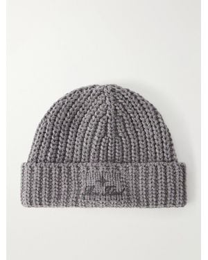 Stone Island Logo-Embroidered Cotton-Chenille Beanie - Gray