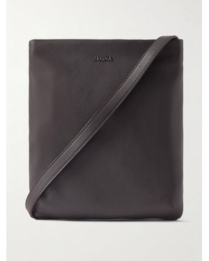 ZEGNA Secondskin Leather Messenger Bag - Black