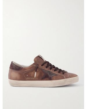 Golden Goose Super-Star Private Edt Distressed Suede-Trimmed Leather Trainers - Brown