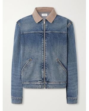 FRAME Corduroy Trimmed Cotton And Lyocell-Blend Denim Jacket - Blue