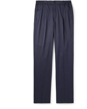 Rubinacci Leisure Straight-Leg Pleated Silk-Twill Pants - Blue