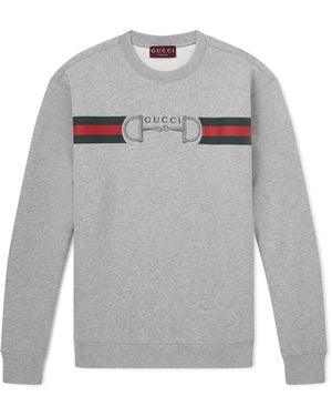 Gucci Logo-Embroidered Striped Cotton-Jersey Sweater - Gray