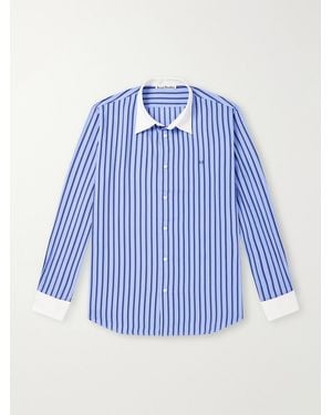 Acne Studios Logo-Embroidered Striped Poplin Shirt - Blue