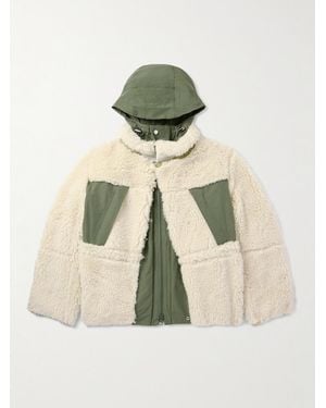 Sacai Shell-trimmed Wool-blend Fleece Hooded Coat - Natural