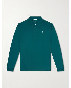 Ami Paris Logo-Embroidered Cotton-Jersey Shirt - Green