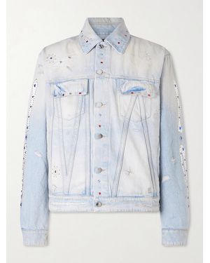 Amiri Embellished Distressed Denim Jacket - Blue