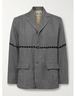 Kartik Research Embroidered Linen Blazer - Grey