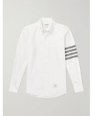 Thom Browne Logo-Appliquéd 4-Bar Embroidered Cotton-Oxford Shirt - White