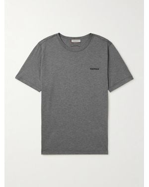 Canali T-Shirt aus Jersey aus einer Baumwoll-Seidenmischung mit Print und Logostickerei - Grau