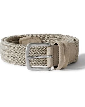 MR P. 3.5Cm Suede-Trimmed Woven Belt - Gray