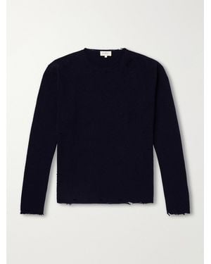 Second Layer Distressed Waffle-Knit Wool And Cashmere-Blend Sweater - Blue