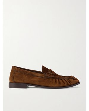 Saint Laurent Le Loafer Monogram Logo-Appliquéd Suede Penny Loafers - Brown