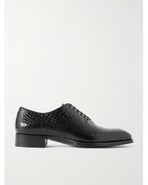 Tom Ford Elkan Croc-Effect Leather Oxford Shoes - Black