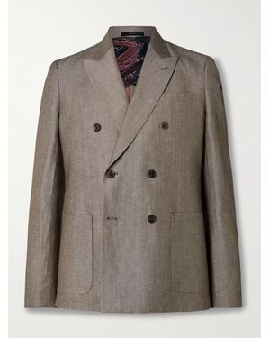 Paul Smith Double-Breasted Linen And Wool-Blend Suit Jacket - Brown
