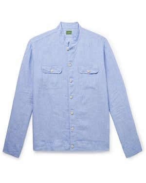 Sid Mashburn Bruce Mandarin-Collar Linen Shirt - Blue