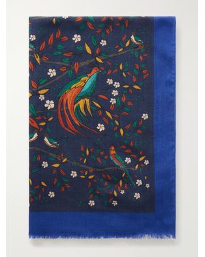 Drake's Printed Wool Gauze Scarf - Blue