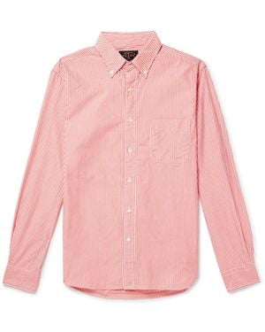 Beams Plus Button-Down Collar Striped Cotton Shirt - Pink