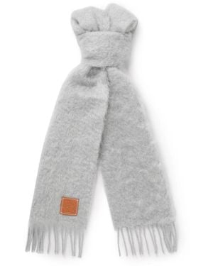 Loewe Logo-Appliquéd Fringed Mohair-Blend Scarf - Gray