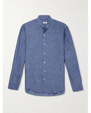 De Petrillo Grandad-Collar Linen Shirt - Blue