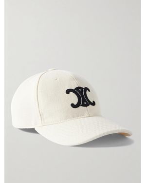 Celine Triomphe Logo-embroidered Wool-blend Baseball Cap - Natural