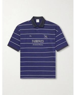 Vetements Nerd Embroidered Striped Cotton-jersey Polo Shirt - Blue