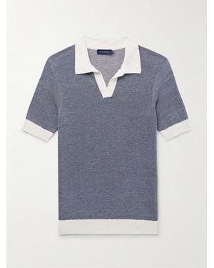 Thom Sweeney Slim-Fit Birdseye Cotton And Linen-Blend Polo Shirt - Blue