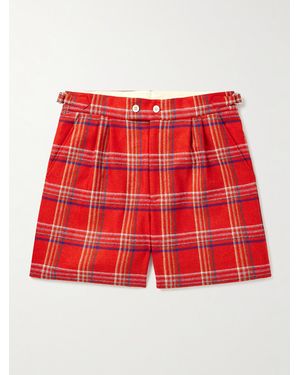 Bode Gable Straight-Leg Pleated Checked Wool Shorts - Red