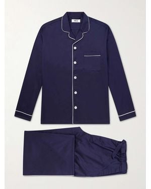 Tekla Chelsea Cotton-Satin Pajama Set - Blue