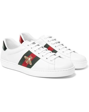 Gucci Ace Embroidered Watersnake And Leather Trainers - White