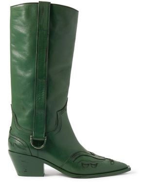 Enfants Riches Deprimes Distressed Leather Cowboy Boots - Green
