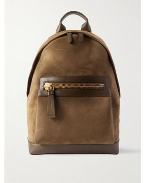 Tom Ford Buckley Rucksack aus Veloursleder mit Lederbesatz - Braun
