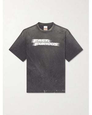 SAINT Mxxxxxx Fast & Furious Paint-Splattered Printed Cotton-Jersey T-Shirt - Grey