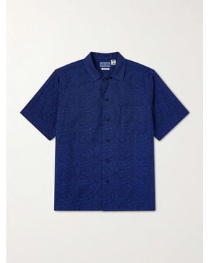 Blue Blue Japan Camp-Collar Cotton-Jacquard Shirt - Blue