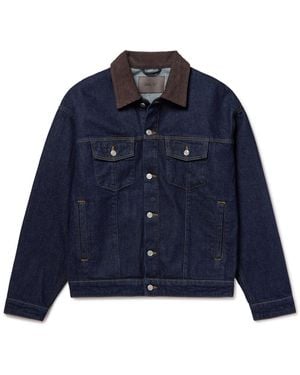 NN07 Roy 1882 Corduroy-Trimmed Organic Denim Jacket - Blue