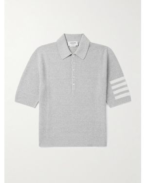 Thom Browne Intarsia-knit Striped Textured Linen And Cotton-blend Polo Shirt - Grey