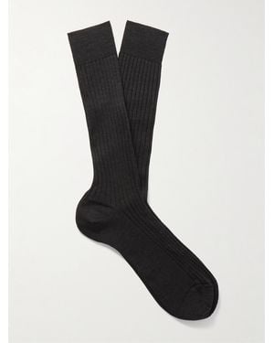MR P. Ribbed Merino Wool-Blend Socks - Black
