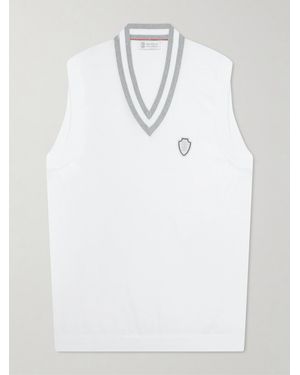 Brunello Cucinelli Logo-Embroidered Cotton Golf Jumper Vest - White