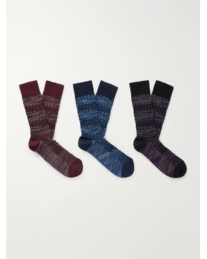 Missoni Set Of Three Crochet-Knit Cotton-Blend Socks - Blue
