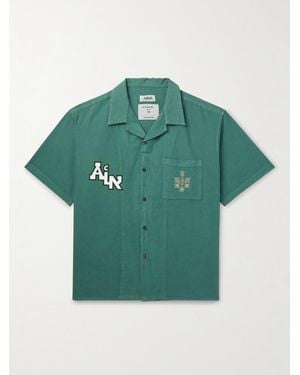 Adish The Inoue Brothers Camp-Collar Logo-Detailed Garment-Dyed Cotton Shirt - Green