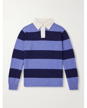 Begg x Co Hooped Cashmere Rugby Jumper - Blue