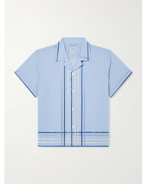 Bode Ribbon Plaid Camp-collar Satin-trimmed Cotton-poplin Shirt - Blue