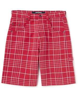 Jacquemus Le Panni Straight-Leg Checked Cotton-Canvas Shorts - Red