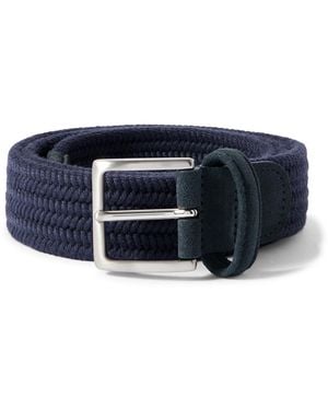 Anderson's 3.5Cm Suede-Trimmed Woven Stretch-Wool Belt - Blue