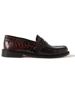 VINNY'S Yardee Python-Effect Leather Penny Loafers - Brown