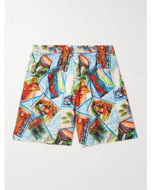 Bode Wide-Leg Printed Cotton-Seersucker Shorts - Multicolour