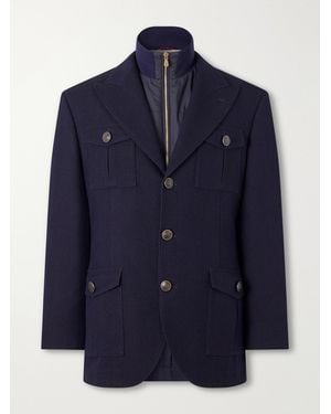 Brunello Cucinelli Herringbone Wool And Cotton-Blend Twill Jacket With Detachable Shell Liner - Blue