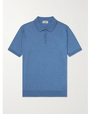 John Smedley Leyburn Merino Wool And Sea Island Cotton-Blend Gauze Polo Shirt - Blue
