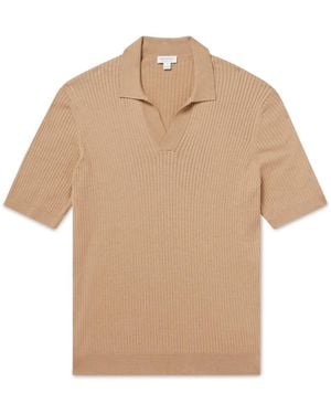 Sunspel Ribbed Mulberry Silk And Organic Cotton-Blend Polo Shirt - Natural